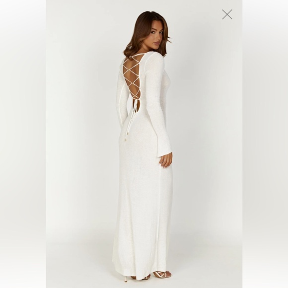 Meshki White Long Sleeve Lace-Up Maxi Dress - Picture 1 of 5